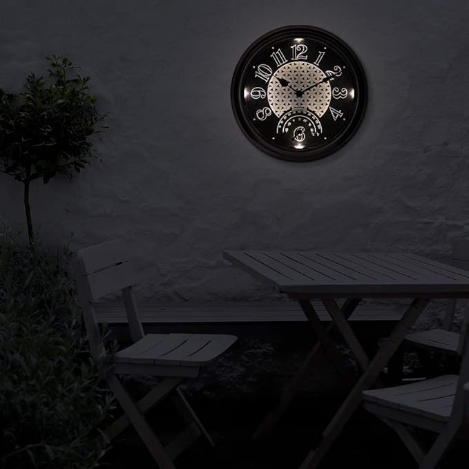 Presentime & Co. 14" in/Outdoor Luminous Wall Clock with Thermometer, Weather Thermometer, Night Light with Smart Sensor - Oil Rubbed Bronze Finish, Outdoor Lights & Decoration.