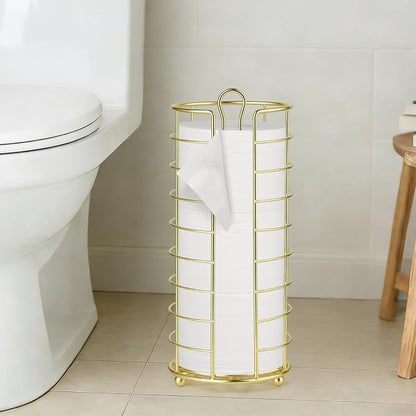 Toilet Paper Holder Stand - Freestanding Toilet Paper Storage,Gold Bathroom Organizer,3 Mega Roll Toilet Paper Roll Holder for Under Sink, Vanity, Cabinet Shelf (Gold)