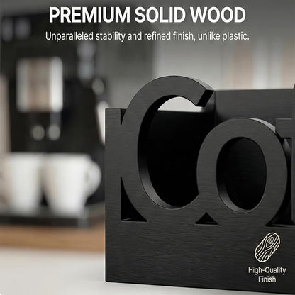 Coffee Bar Organizer for Countertop – Wooden Coffee Caddy with Compartments for Pods, Sugar Packets, and Accessories – Coffee Condiment Station Storage for Home and Office (Black)