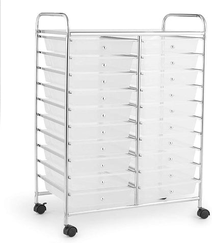 Giantex Storage Drawer Carts, 20-Drawer Organizer, Utility Cart on Wheels, Semi-Transparent Multipurpose Cart for Home Office School Supplies Tools Scrapbook Paper