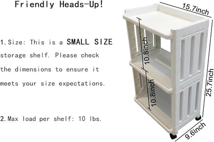 Rolling Storage Utility Cart Slim Organizer Shelf with Wheels 3 Tier Narrow Places Mobile Shelving Unit Tower Rack for Kitchen Bathroom Laundry Room Home Office Bedroom Living Room Washroom, White