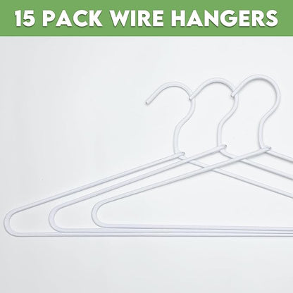 15 Pcs Fabric Wrapped Metal Hangers Covered Wire Hanger Metal Coat Hangers Non Slip for Clothes Closet Clothing Suit Shirt Pant (White)
