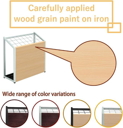 AKIRA Mid-Size Umbrella Stand for 12-Umbrellas Modern Natural Wood Grain & Gray Metal Entryway Organizer Rack Holder for Office or Lobby, Model US-US-0325-GYNA