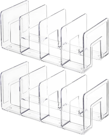 Lawei 4 Pack Acrylic File Sorter, 4-Section Clear Desktop File Folder Holder Organizer, Thick Office Storage Stand Rack for Book, Envelopes, Mail, Document, Notebook, Binder, Purse, Clutch Divider