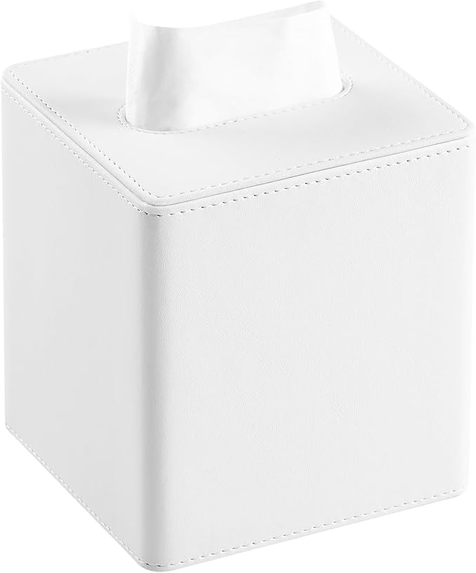 MEIBOOCH PU Leather Tissue Box Cover Square Tissue Box Holder with Magnetic Closure (White)
