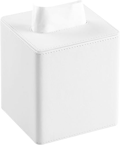 MEIBOOCH PU Leather Tissue Box Cover Square Tissue Box Holder with Magnetic Closure (White)