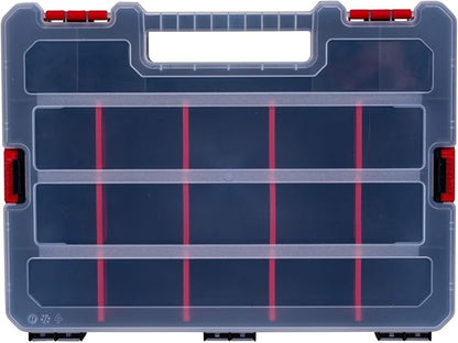 2-Pack Small Parts Organizer Box – Stackable Hardware Storage Organizer Case with 20 Compartments & Dividers – Screw, Nut, Bolt, Drill Bit Organizer for Garage, Workshop, Crafts