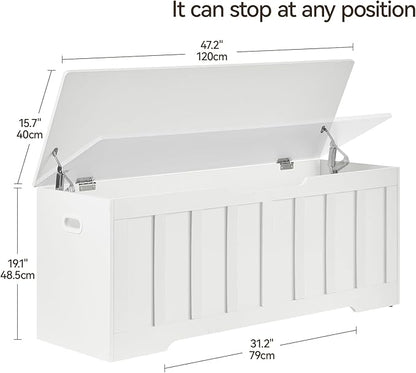 47.2" Storage Chest Extra Large,Storage Trunk with 2 Safety Hinges,Wooden Storage Bench,Shoe Bench,47.2x15.7x19.1 Inch,Easy Assembly,Storage Bench for Bedroom,Living Room,entryway(White).