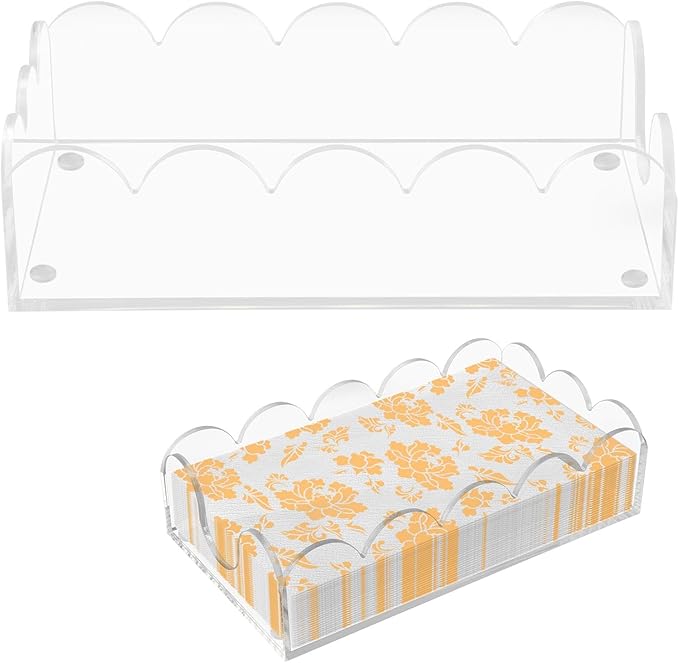 Clear Acrylic Napkin Holder, Scalloped Napkin Holder for Table, Paper Hand Towels Storage Tray for Bathroom, Kitchen, Parties, Weddings, and Various Events(9x5.1x2.4 inch)