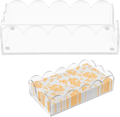 Clear Acrylic Napkin Holder, Scalloped Napkin Holder for Table, Paper Hand Towels Storage Tray for Bathroom, Kitchen, Parties, Weddings, and Various Events(9x5.1x2.4 inch)
