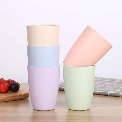 Wheat Straw Unbreakable Cup (12 oz) - Reusable Drinking Glasses Set of 5 - Dishwasher Safe Tumbler - BPA Free & Eco-Friendly (5Pcs)