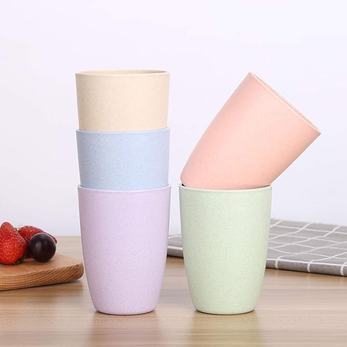 Wheat Straw Reusable Cup (12 oz) - Unbreakable Drinking Glasses Sets for Home Outdoor - Dishwasher Safe Tumbler - BPA Free and Eco friendly (10Pcs/5Color)