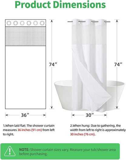 Stall No Hooks Needed White Shower Curtain with Snap-in Fabric Liner Set,Linen Textured Hotel Luxury Decor Shower Curtains for Bathroom with Mesh Top Window,Waterproof & Washable,36Wx74H,