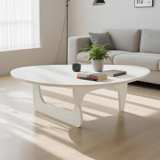 Solid Wood Triangle Coffee Table,Unique Mid Century Modern Oval Coffee Table,Irregular Geometric Tea Tables for Home Living Room with Wooden Tabletop and Reinforced Legs White 50" L x 31" W x 16" H