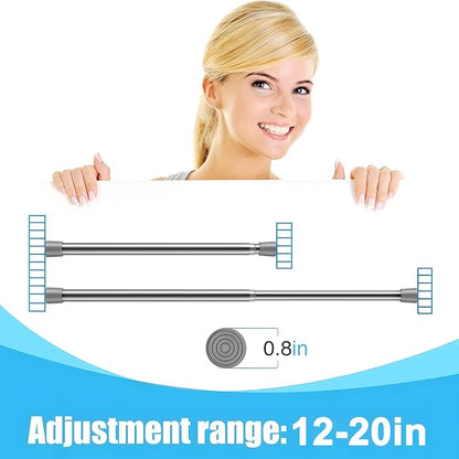 AIZESI 2pcs Sliver Small Tension Rods 12 to 20 Inch Adjustable Tension Curtain Rods Mini Closet Rod Spring Rod No Drilling Short Tension Rods for Windows, Cupboard, Kitchen Cabinets, Refrigerator