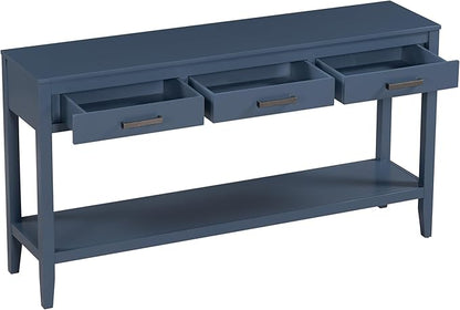 Merax Entryway Console Table with Storage, 3 Drawers Design/Wood Frame/Behind Couch & Sofa, Blue
