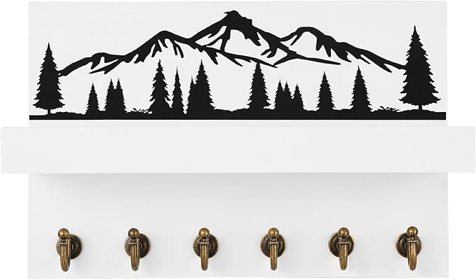 Decorative Key Holder for Wall, Cute Key Holder Wall Mount with 6 Hooks, Wood Key Hooks for Bags, Umbrella, Mail, Wallet and Dog Leash, Key Holder for Entryway Living Room Home Decor