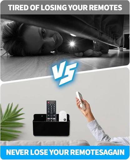 1 PCS Adhesive Remote Control Holder Wall Mount, 3 Slot Adjustable Remote Holder for TV Controller with Hollow Bottom for Charging, Wall Pen Holder for Home Office School (Black, 1)