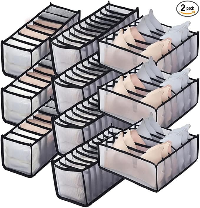 10 Pack Drawer Organizer for Bra, Underwear, Sock,Tie Foldable Closet Organizer Drawer Soft Fabric Dresser Drawer Divider Bins for Bra Underwear Socks Ties (10PCS Bra+Underware+Socks)