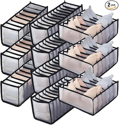 10 Pack Drawer Organizer for Bra, Underwear, Sock,Tie Foldable Closet Organizer Drawer Soft Fabric Dresser Drawer Divider Bins for Bra Underwear Socks Ties (10PCS Bra+Underware+Socks)