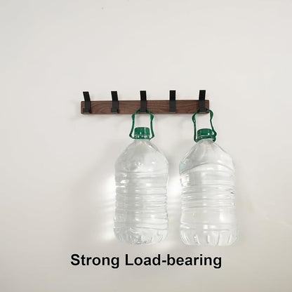 Coat Rack Wall Mount - 16.9 Inches Coat Rack Wall Mount with 5 Hooks Walnut Wood Coat Hooks Wall Mounted Rustproof Coat Hanger Black Aluminum Wall Hooks for Hanging Coat Hat Backpack Key