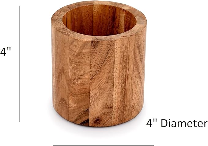 NIRMAN Acacia Wood Pencil/Pen Holder for desk, Round Desktop Organizer for Desk Multi Purpose Use for Home School Office Supplies (4" x 4" x 4")
