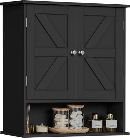 TEENFON Bathroom Wall Cabinet, Bathroom Cabinet with Barn Doors & Adjustable Shelf, Over The Toilet Storage Cabinet, Medicine Cabinet, Black UNGGX001HV1