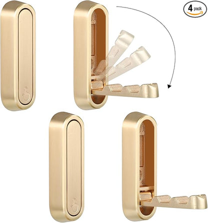 Dntorx Foldable Wall Hook, 40 lbs Heavy Duty Screw Mounted, Aluminum Alloy Flip-Down Gold Coat Hook, Space-Saving Folding Wall Hanger for Bathroom Bedroom Entryway Closet, Includes Screws (4 Pack)