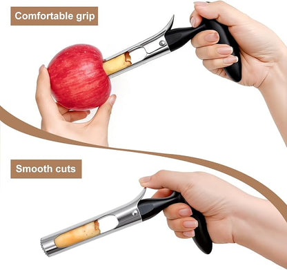 Apple Corer, Apple Corer Tool, Premium Stainless Steel Core Remover Tool with Ergonomic Non-Slip Handle, Sharp Serrated Blade for Easy Core Removal, For Apples, Pears and Bell Peppers(Black)
