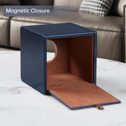 MEIBOOCH Square Tissue Box Cover, Luxury PU Leather Tissue Holder with Magnetic Closure (Navy Blue)