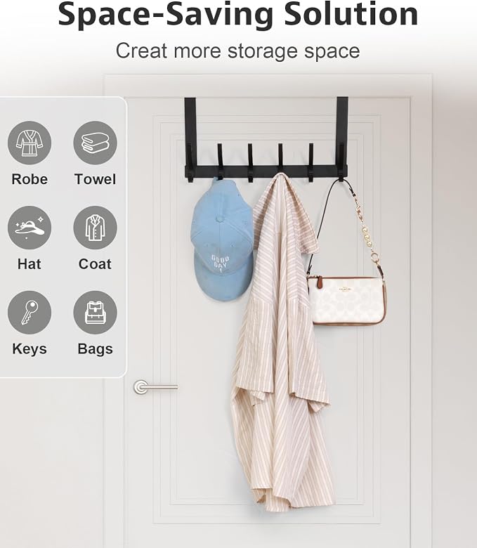 Optish Over The Door Hooks, Door Hanger Hooks for Hanging, Over The Door Towel Racks for Bathroom, Coat Rack Door Towel Hanger Towel Hooks (1Pack, Black)