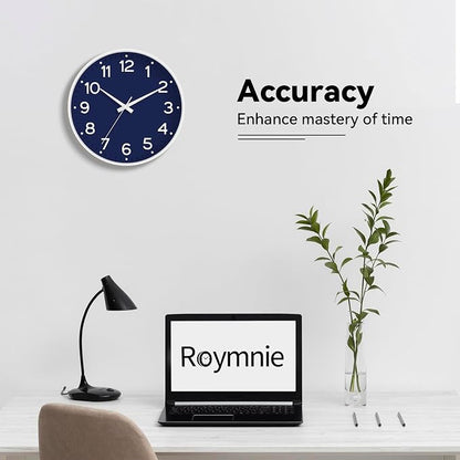 Roymnie Wall Clock, Silent Wall Clocks Battery Operated 8 Inch-Modern Non Ticking Analog Clock Decorative for Kitchen Office Bathroom Bedroom(Navy Blue)