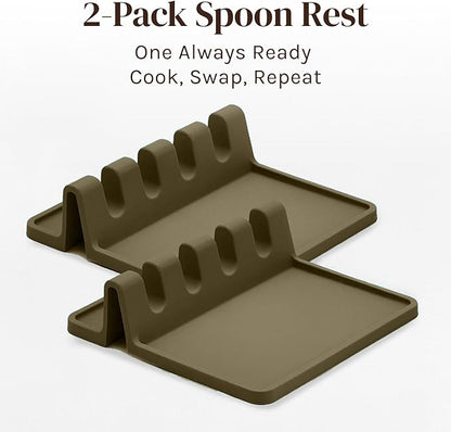 Cooler Kitchen Stone Silicone Spoon Rest for Stove Top with Drip Pad (Two Pack) - Heat Resistant BPA Free Utensil Rest & Spoon Holder for Kitchen Counter - Grill Utensil Holder - Spatula Holder