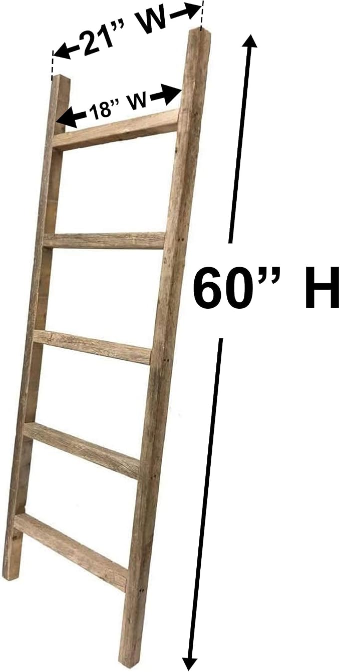 BARNWOODUSA Rustic Farmhouse Decorative Ladder - Our 5 ft Ladder can be Mounted Horizontally or Vertically and is Crafted from Upcycled Wood No Assembly Required Smoky Black