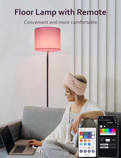 YHW Floor Lamps for Living Room Compatible with Alexa Google, Standing Lamp Tall Lamps for Living Room Bedroom Office Classroom Dorm Room. (Pink)