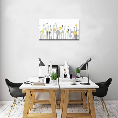 MHARTK66 Canvas Wall Art Abstract Dandelion Modern Minimalist Wall Decor – Neutral Yellow Gray Watercolor Paintings Stretched Ready to Hang Pictures for Living Room Bedroom Bathroom Home Office
