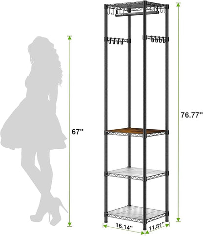 R1 Clothes Rack Heavy Duty, Clothing Racks for Hanging Clothes, Garment Rack with Storage Shelves, Small Coat Rack Freestanding for Entryway, Hallway, Bedroom, Max Load 448 Lbs, Black