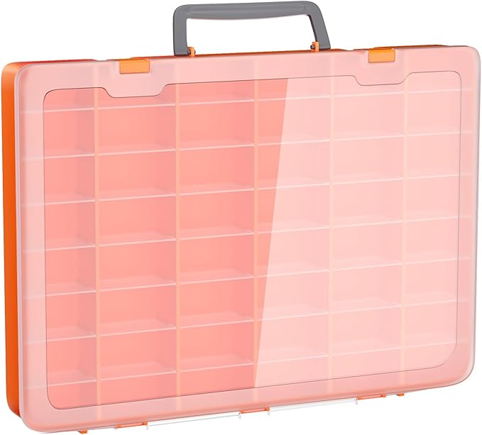 Bluedale 48 Grids Large Plastic Organizer Box with Adjustable Dividers, Beads Storage Containers Compartment Tackle Box Case for Crafts Hobby Small Parts Fishing Seeds Jewelry (Orange)