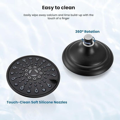 gotonovo Shower Faucet Set Bathroom Shower Head and Handle Set Complete 6 Settings 6 inch Rainfall Shower Head Kit High Pressure Shower System Combo Shower Trim Kit with Valve Matte Black