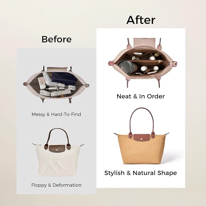 ZTUJO Purse Organizer Insert For Handbags For Le Pliage, Ultra-light Waterproof DupontPaper Upgraded Purse Organizer Insert (Brown, Small)