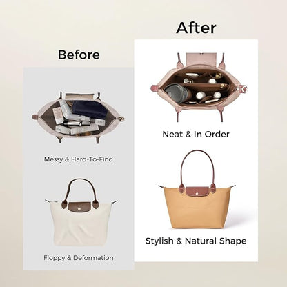 ZTUJO Purse Organizer Insert For Handbags For Le Pliage, Ultra-light Waterproof DupontPaper Upgraded Purse Organizer Insert (Brown, Small)