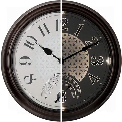 Presentime & Co. 14" in/Outdoor Luminous Wall Clock with Thermometer, Weather Thermometer, Night Light with Smart Sensor - Oil Rubbed Bronze Finish, Outdoor Lights & Decoration.