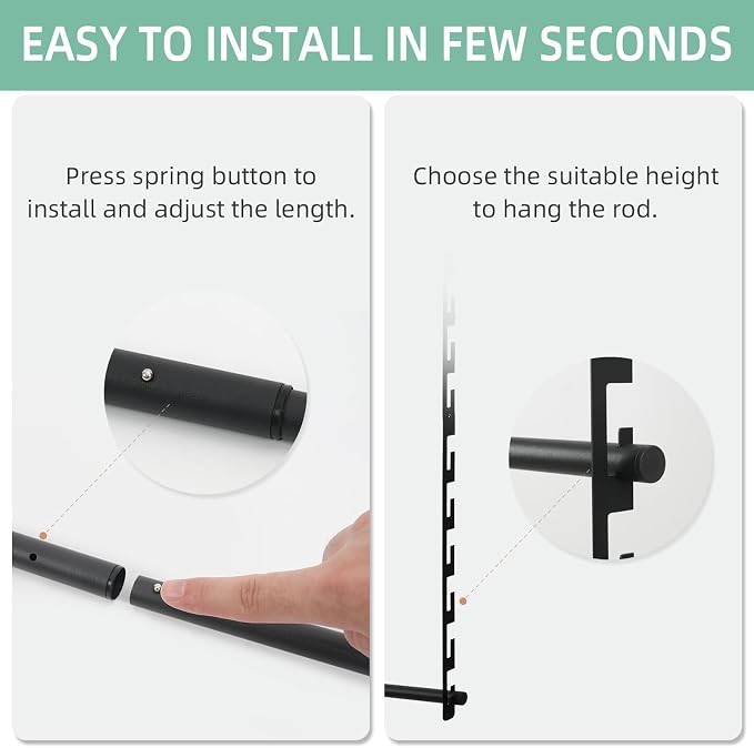 Closet Lower Hanging Bar, Adjustable Width and Height Closet Hanging Organizer Heavy Duty Closet Extender Hanging Rod Space-Saving Clothes Hanging Bar,2 Pack Black