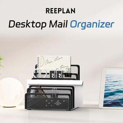 Mail Organizer with 5 Slot, Metal Mail Holder for Desk, Office File Holder Letter Organizer for Mails (Black)