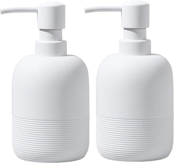 GalDal White Soap Lotion Dispenser with A Spare Pump,Liquid Hand Soap Dispenser Sets for Bathroom Countertop,2pcs/Set Soap Dispenser for Kitchen