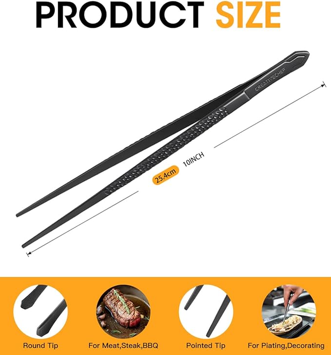 Cooking Tweezers, 1 Piece Chef's Tweezers Tongs, Chef's Plating Tool, 10 inch Food tweezers, Universal for all kinds of cooking, steak, plating, pasta and many other scenarios (1pc Set)
