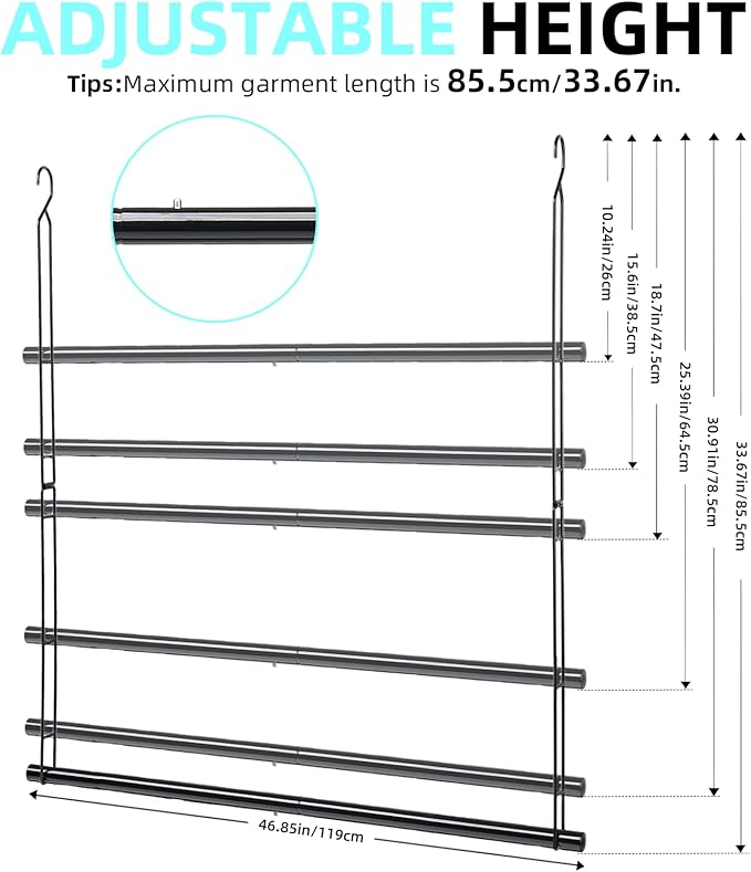 Hanging Closet Rod 46.85in Adjustable Height, Closet Extender Hanging Bar for Closet Rod Heavy Duty Closet Organizer, Black