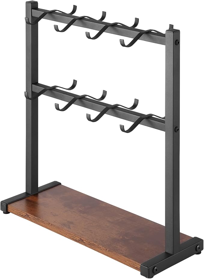 VEVOR Coffee Mug Holder for Countertop, 16 Hooks Coffee Cup Holder with Storage Base, 2 Tier Mugs Tree Rack Carbon Steel & Wood Mug Display Stand, for Coffee Bar Home Storage and Display