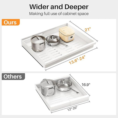 Pull out Cabinet Organizer, 4-Pack Expandable(13.6"-24") Silde out Drawers with Raising Pad for Framed Cabinets, Adjustable Full-Extension Adhesive Roll out Shelves for Kitchen Pantry Home Pot and Pan
