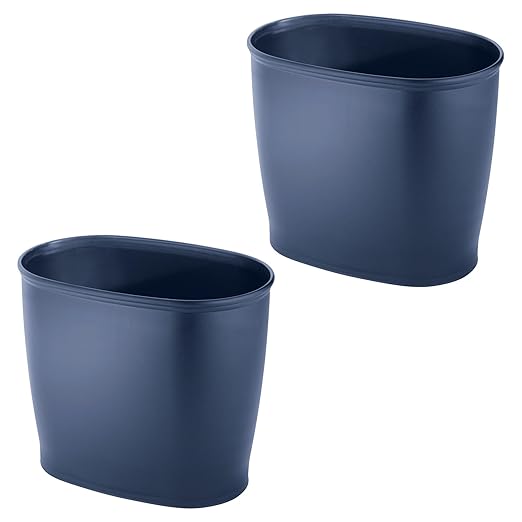 iDesign Slim Plastic Bathroom Trash Can, Small Garbage Bin for Bedroom, Office, Desk, Dorm, 2-Pack, Navy